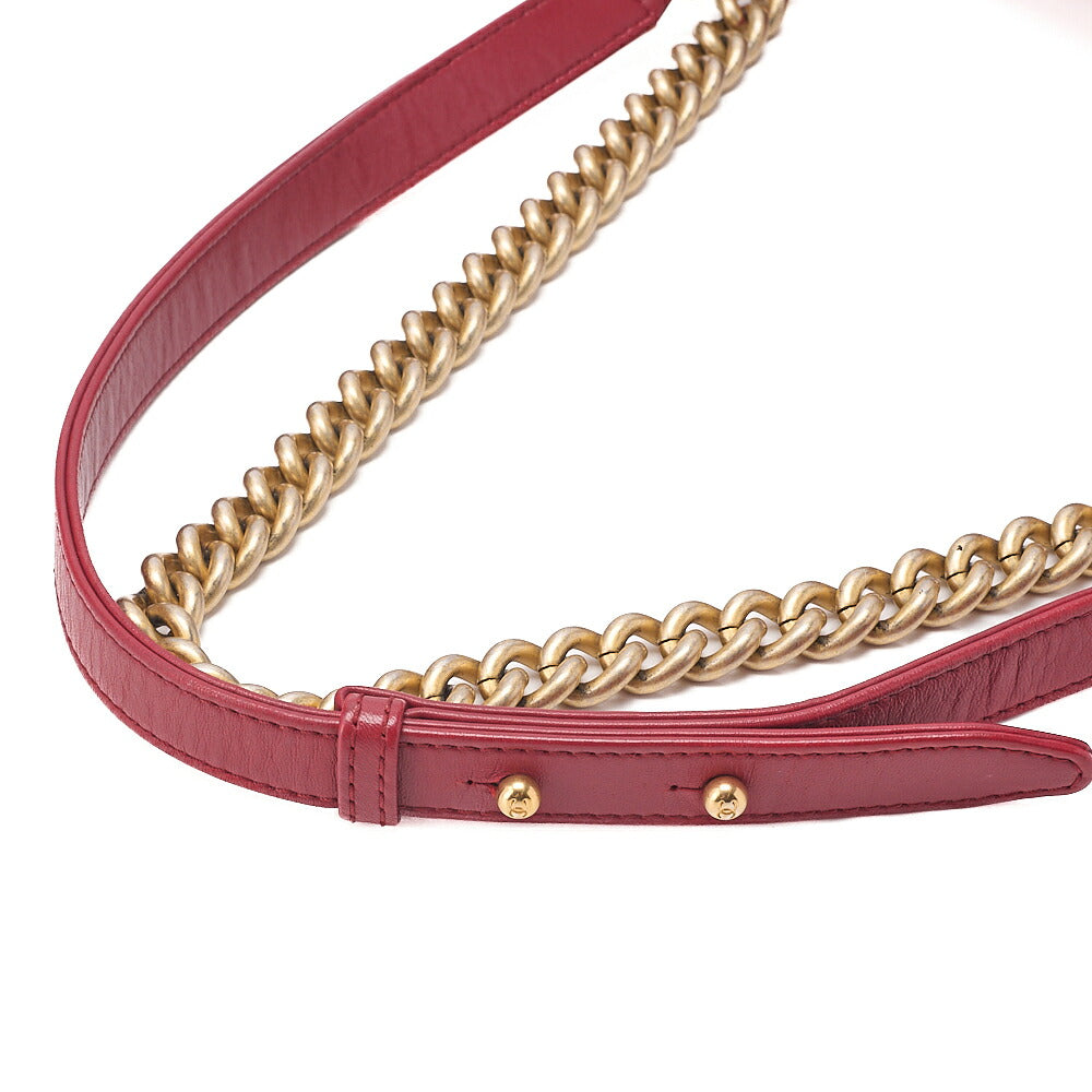 CHANEL Lambskin Matelasse Boy Chanel 25 Chain Shoulder Red x Black Gold-Tone Hardware, Pre-Owned