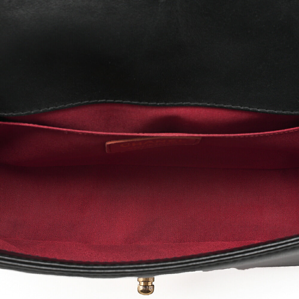 CHANEL Lambskin Matelasse Boy Chanel 25 Chain Shoulder Red x Black Gold-Tone Hardware, Pre-Owned