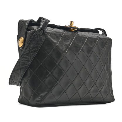 CHANEL Matelasse Lambskin Top Visual Coco Mark Turn Lock Shoulder Bag Gold-Tone Hardware, Pre-Owned