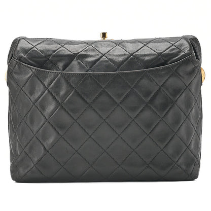 CHANEL Matelasse Lambskin Top Visual Coco Mark Turn Lock Shoulder Bag Gold-Tone Hardware, Pre-Owned