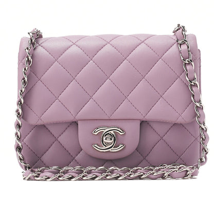 CHANEL Chain Shoulder Bag Mini Matelasse Lambskin Purple Silver-Tone Hardware, Pre-Owned