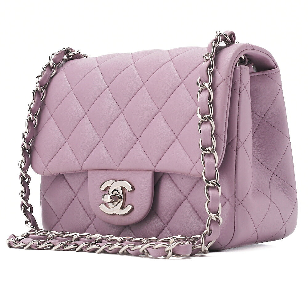 CHANEL Chain Shoulder Bag Mini Matelasse Lambskin Purple Silver-Tone Hardware, Pre-Owned