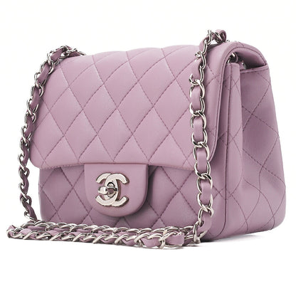CHANEL Chain Shoulder Bag Mini Matelasse Lambskin Purple Silver-Tone Hardware, Pre-Owned