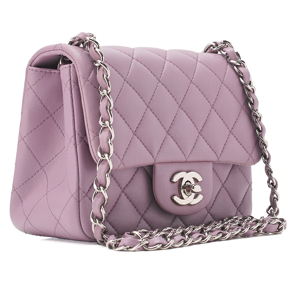 CHANEL Chain Shoulder Bag Mini Matelasse Lambskin Purple Silver-Tone Hardware, Pre-Owned