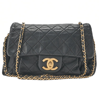CHANEL Sparkle Leather Matelasse Single Chain Shoulder Black Gold-Tone Hardware, Pre-Owned
