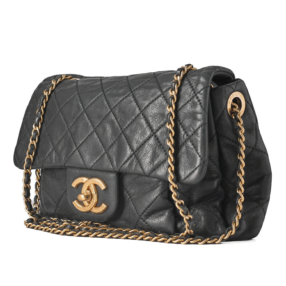 CHANEL Sparkle Leather Matelasse Single Chain Shoulder Black Gold-Tone Hardware, Pre-Owned