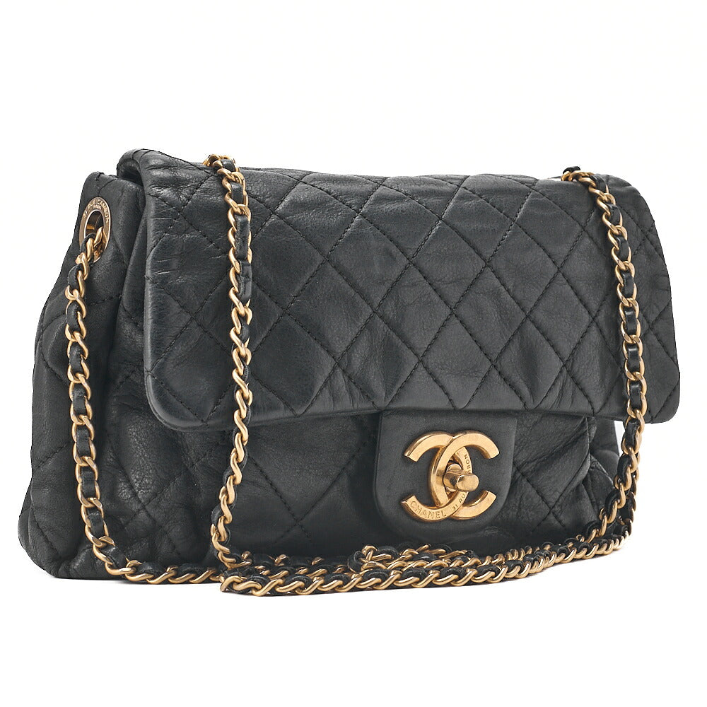 CHANEL Sparkle Leather Matelasse Single Chain Shoulder Black Gold-Tone Hardware, Pre-Owned