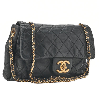 CHANEL Sparkle Leather Matelasse Single Chain Shoulder Black Gold-Tone Hardware, Pre-Owned