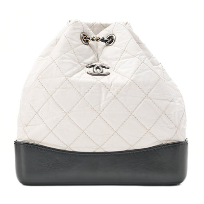 CHANEL Vintage Calf Gabrielle de Chanel Drawstring Chain Backpack White x Black Gold x Silver-Tone Hardware, Pre-Owned