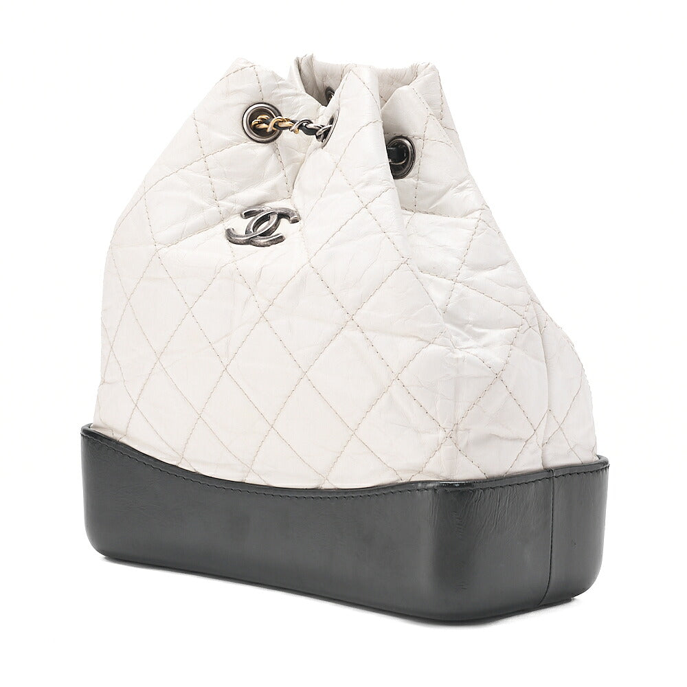 CHANEL Vintage Calf Gabrielle de Chanel Drawstring Chain Backpack White x Black Gold x Silver-Tone Hardware, Pre-Owned