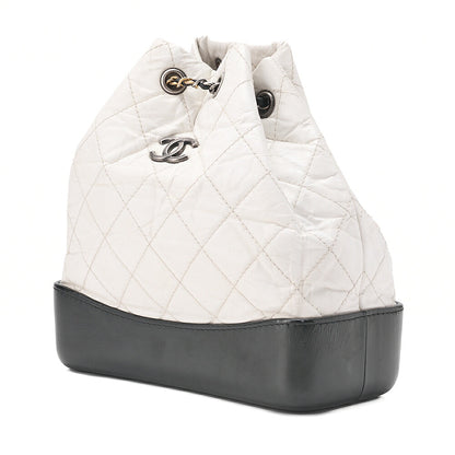 CHANEL Vintage Calf Gabrielle de Chanel Drawstring Chain Backpack White x Black Gold x Silver-Tone Hardware, Pre-Owned
