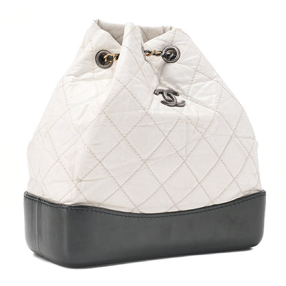 CHANEL Vintage Calf Gabrielle de Chanel Drawstring Chain Backpack White x Black Gold x Silver-Tone Hardware, Pre-Owned