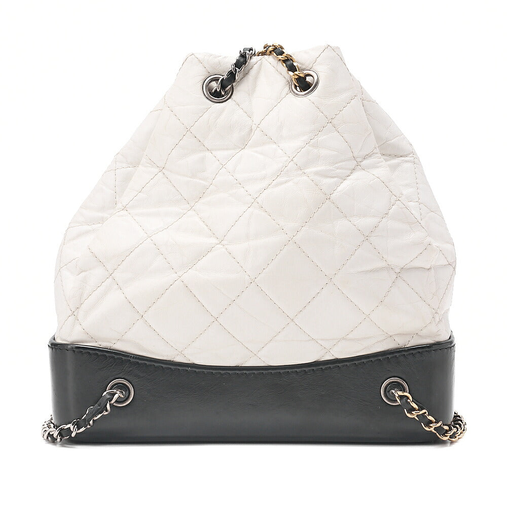 CHANEL Vintage Calf Gabrielle de Chanel Drawstring Chain Backpack White x Black Gold x Silver-Tone Hardware, Pre-Owned