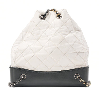 CHANEL Vintage Calf Gabrielle de Chanel Drawstring Chain Backpack White x Black Gold x Silver-Tone Hardware, Pre-Owned