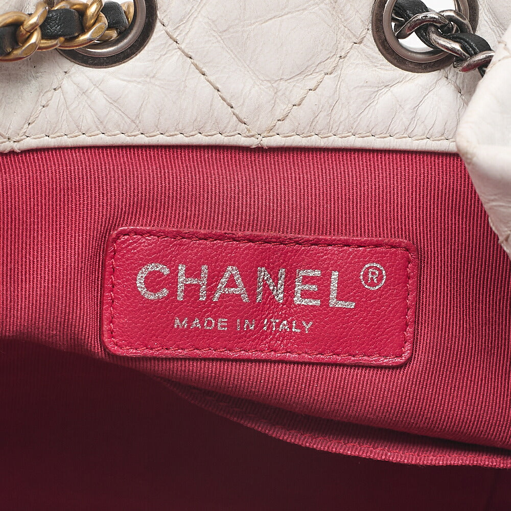CHANEL Vintage Calf Gabrielle de Chanel Drawstring Chain Backpack White x Black Gold x Silver-Tone Hardware, Pre-Owned
