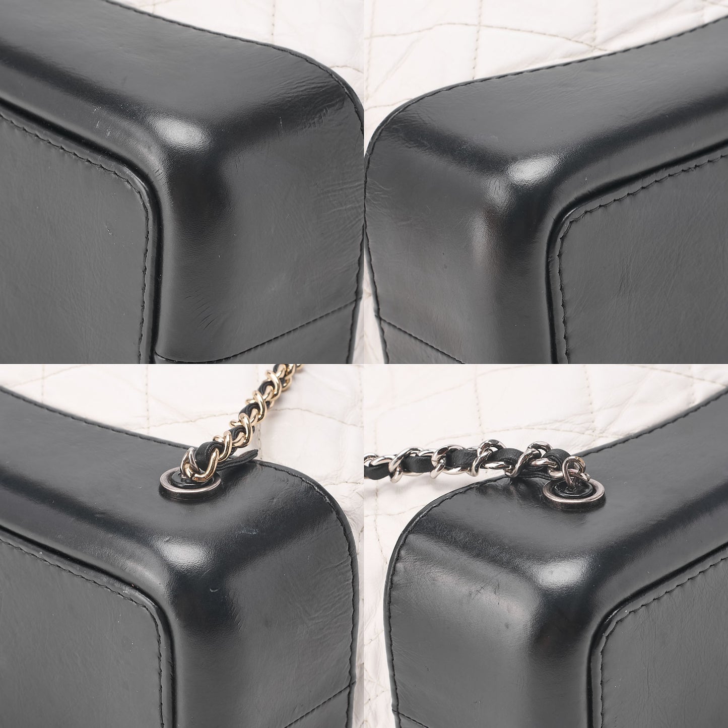 CHANEL Vintage Calf Gabrielle de Chanel Drawstring Chain Backpack White x Black Gold x Silver-Tone Hardware, Pre-Owned