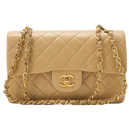 CHANEL Chain Shoulder Bag Matelasse 23cm Double Flap Lambskin Beige Gold-Tone Hardware, Pre-Owned