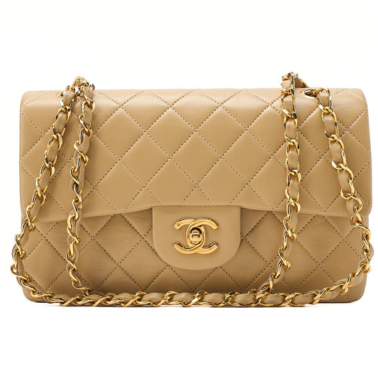 CHANEL Chain Shoulder Bag Matelasse 23cm Double Flap Lambskin Beige Gold-Tone Hardware, Pre-Owned