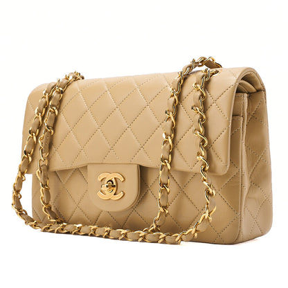 CHANEL Chain Shoulder Bag Matelasse 23cm Double Flap Lambskin Beige Gold-Tone Hardware, Pre-Owned