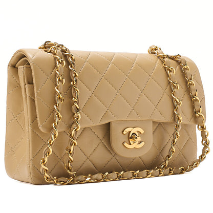 CHANEL Chain Shoulder Bag Matelasse 23cm Double Flap Lambskin Beige Gold-Tone Hardware, Pre-Owned