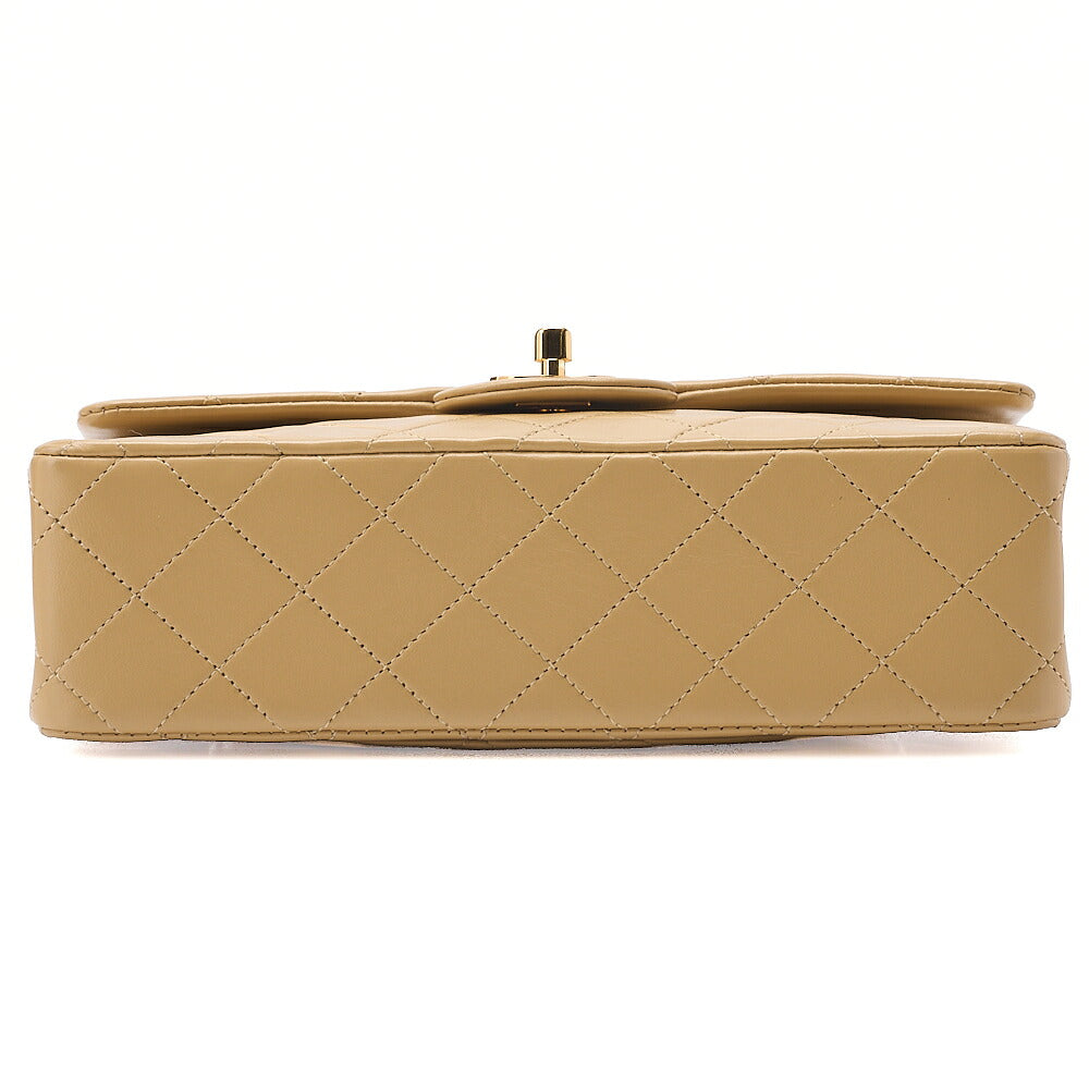 CHANEL Chain Shoulder Bag Matelasse 23cm Double Flap Lambskin Beige Gold-Tone Hardware, Pre-Owned