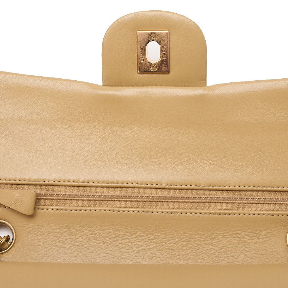 CHANEL Chain Shoulder Bag Matelasse 23cm Double Flap Lambskin Beige Gold-Tone Hardware, Pre-Owned
