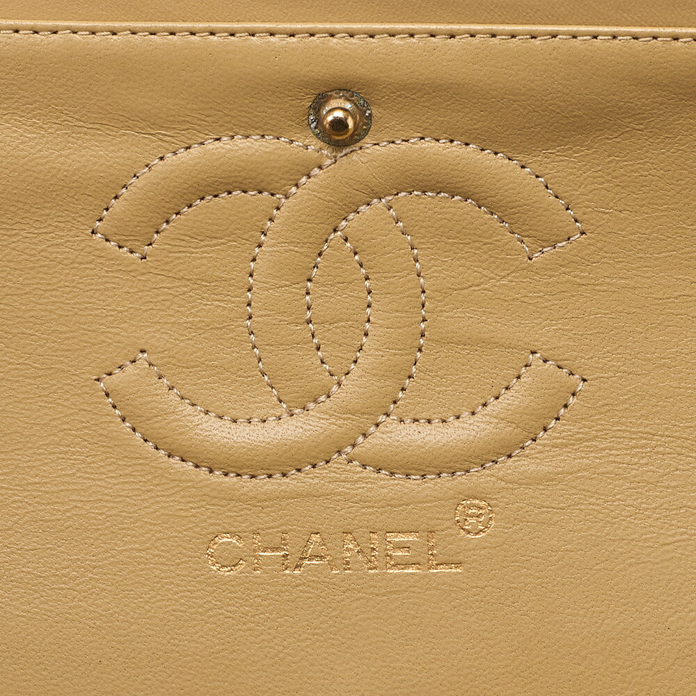 CHANEL Chain Shoulder Bag Matelasse 23cm Double Flap Lambskin Beige Gold-Tone Hardware, Pre-Owned