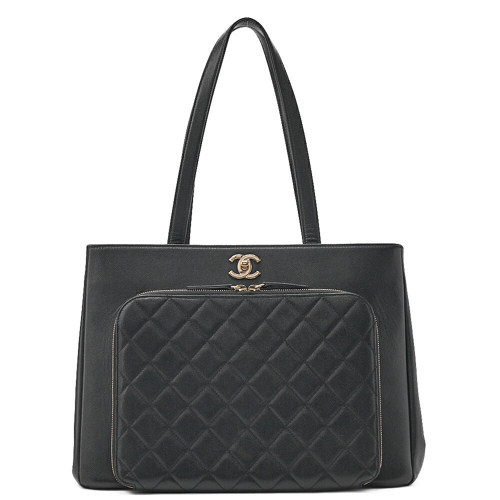 CHANEL Tote Bag Matelasse Caviar Skin Black Gold-Tone Hardware, Pre-Owned