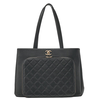 CHANEL Tote Bag Matelasse Caviar Skin Black Gold-Tone Hardware, Pre-Owned