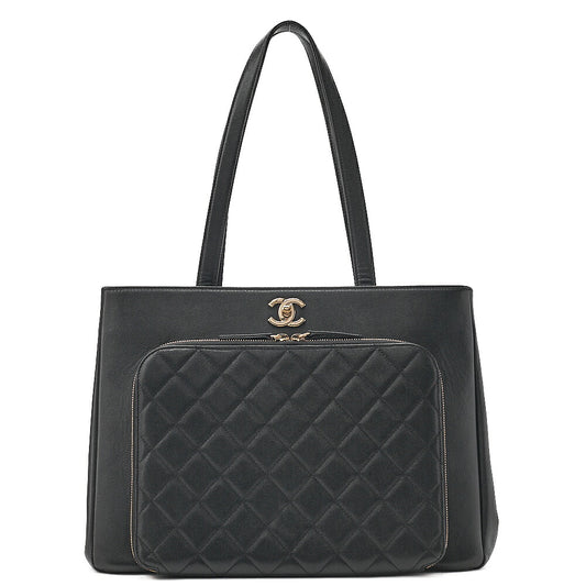CHANEL Tote Bag Matelasse Caviar Skin Black Gold-Tone Hardware, Pre-Owned