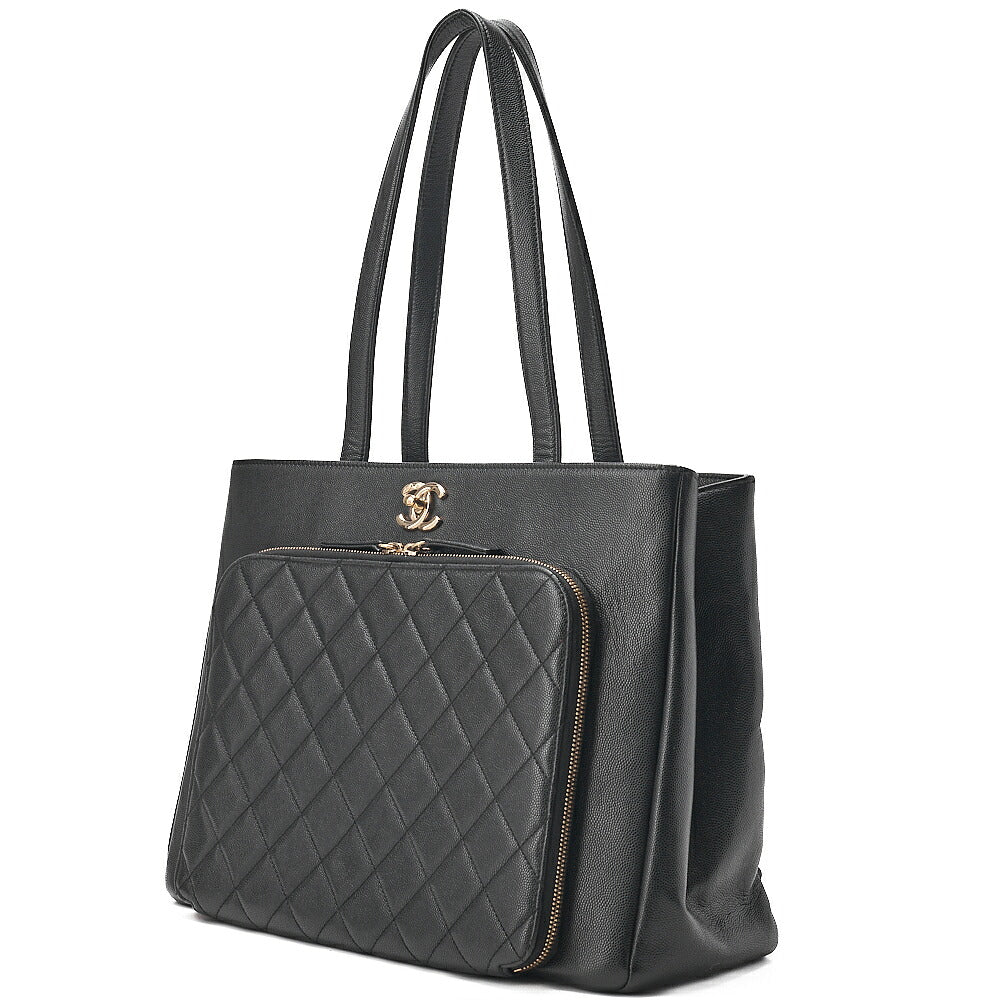 CHANEL Tote Bag Matelasse Caviar Skin Black Gold-Tone Hardware, Pre-Owned