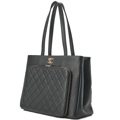 CHANEL Tote Bag Matelasse Caviar Skin Black Gold-Tone Hardware, Pre-Owned