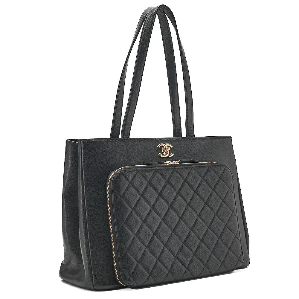 CHANEL Tote Bag Matelasse Caviar Skin Black Gold-Tone Hardware, Pre-Owned