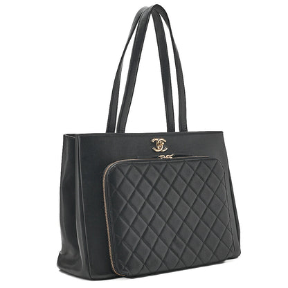 CHANEL Tote Bag Matelasse Caviar Skin Black Gold-Tone Hardware, Pre-Owned