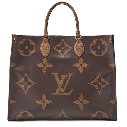 LOUIS VUITTON Louis Vuitton Giant Monogram Reverse On The Go GM 2-Way Tote Bag M45320 RFID Response FL0220 Brown Gold-Tone Hardware, Pre-Owned