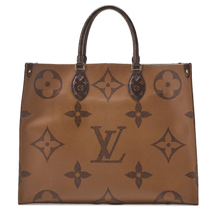 LOUIS VUITTON Louis Vuitton Giant Monogram Reverse On The Go GM 2-Way Tote Bag M45320 RFID Response FL0220 Brown Gold-Tone Hardware, Pre-Owned