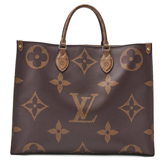 LOUIS VUITTON Louis Vuitton Giant Monogram Reverse On The Go GM 2-Way Tote Bag M44576 RFID Response NZ4149 Brown Gold-Tone Hardware, Pre-Owned