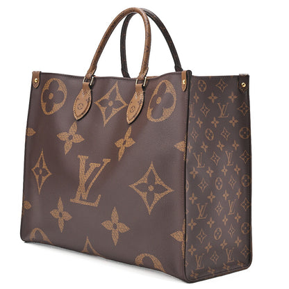 LOUIS VUITTON Louis Vuitton Giant Monogram Reverse On The Go GM 2-Way Tote Bag M44576 RFID Response NZ4149 Brown Gold-Tone Hardware, Pre-Owned