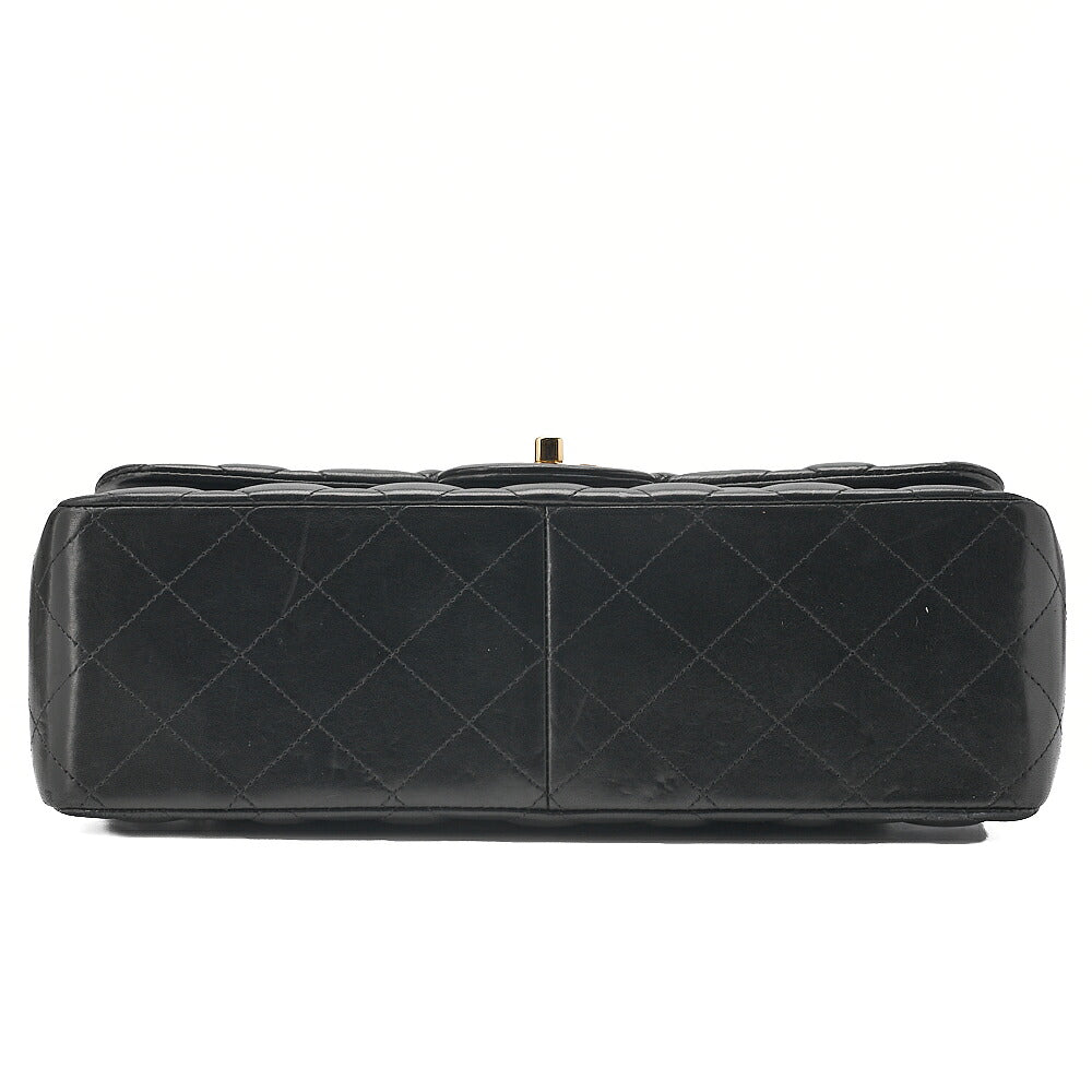 CHANEL Lambskin Deka Matelasse 30cm Double Flap Chain Shoulder Bag Black Gold-Tone Hardware, Pre-Owned