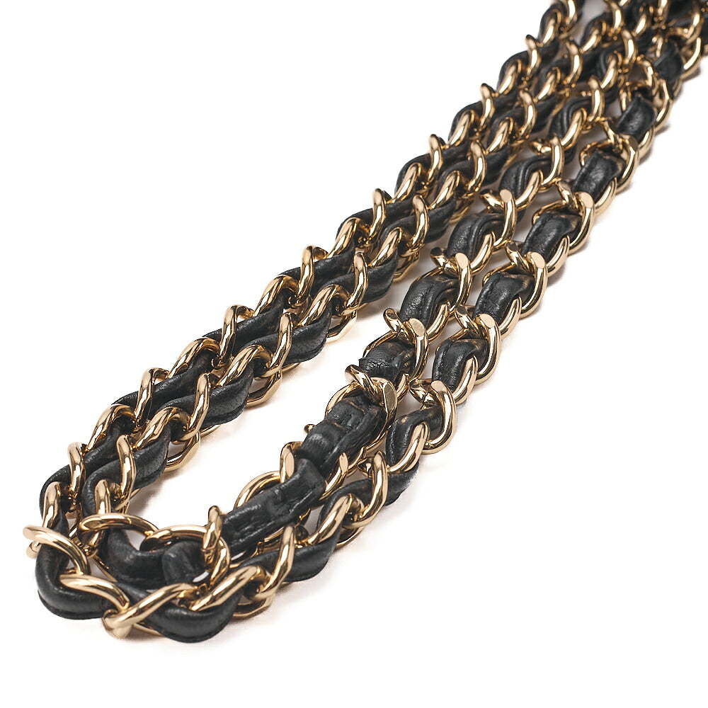CHANEL Lambskin Deka Matelasse 30cm Double Flap Chain Shoulder Bag Black Gold-Tone Hardware, Pre-Owned