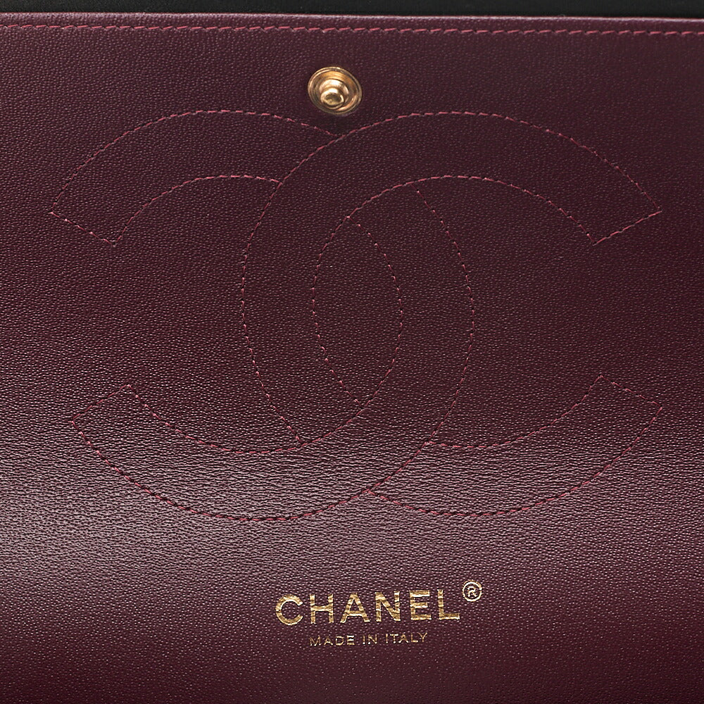 CHANEL Lambskin Deka Matelasse 30cm Double Flap Chain Shoulder Bag Black Gold-Tone Hardware, Pre-Owned