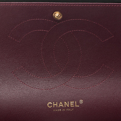 CHANEL Lambskin Deka Matelasse 30cm Double Flap Chain Shoulder Bag Black Gold-Tone Hardware, Pre-Owned