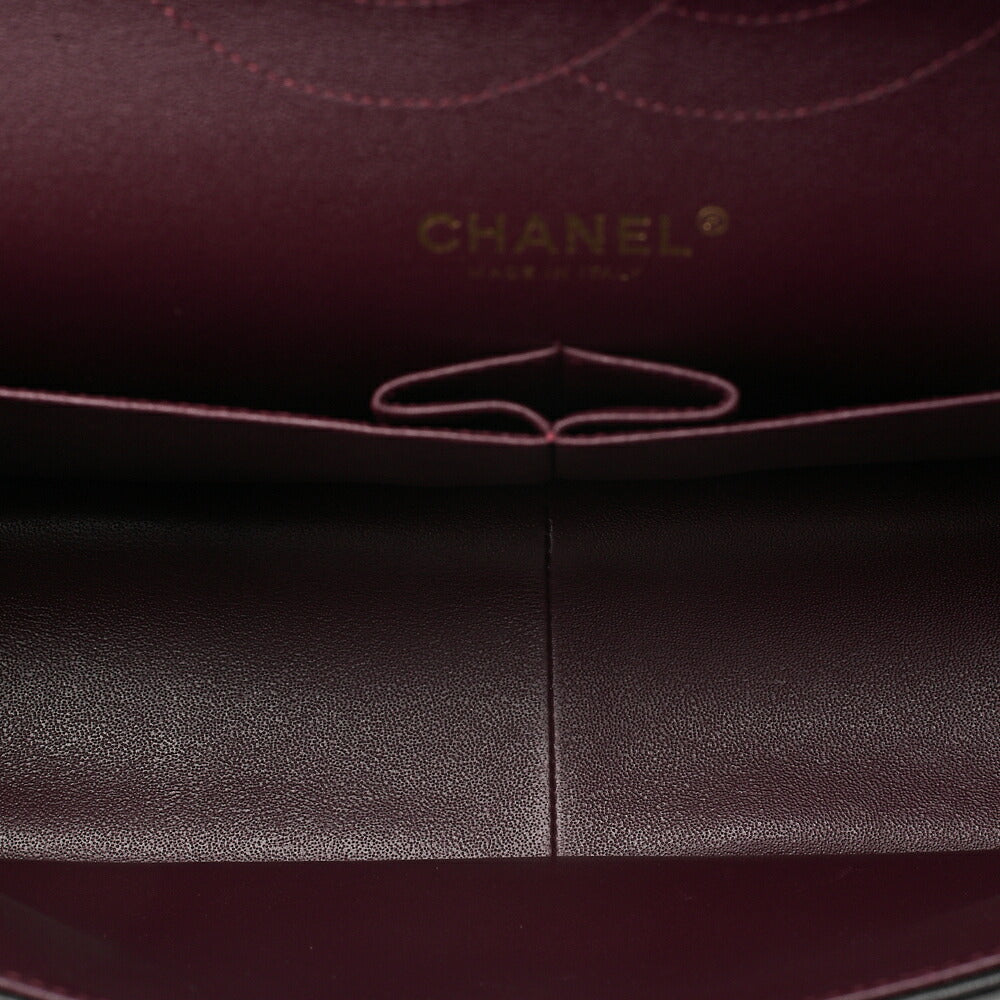 CHANEL Lambskin Deka Matelasse 30cm Double Flap Chain Shoulder Bag Black Gold-Tone Hardware, Pre-Owned