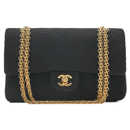 CHANEL 2.55 Chain Shoulder Bag Matelasse Double Flap 25cm Jersey Black Gold-Tone Hardware, Pre-Owned