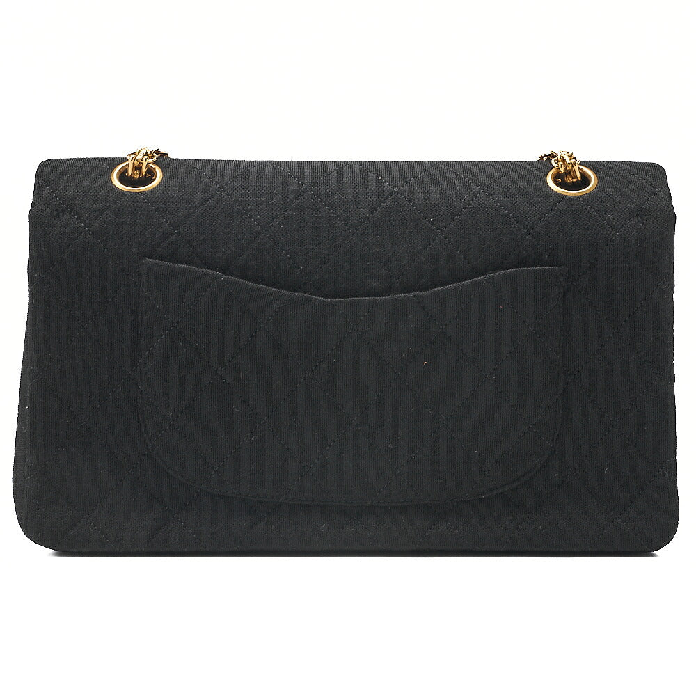 CHANEL 2.55 Chain Shoulder Bag Matelasse Double Flap 25cm Jersey Black Gold-Tone Hardware, Pre-Owned