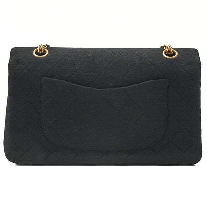 CHANEL 2.55 Chain Shoulder Bag Matelasse Double Flap 25cm Jersey Black Gold-Tone Hardware, Pre-Owned