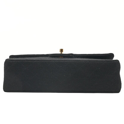 CHANEL 2.55 Chain Shoulder Bag Matelasse Double Flap 25cm Jersey Black Gold-Tone Hardware, Pre-Owned