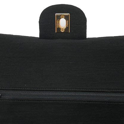 CHANEL 2.55 Chain Shoulder Bag Matelasse Double Flap 25cm Jersey Black Gold-Tone Hardware, Pre-Owned