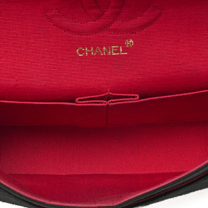CHANEL 2.55 Chain Shoulder Bag Matelasse Double Flap 25cm Jersey Black Gold-Tone Hardware, Pre-Owned