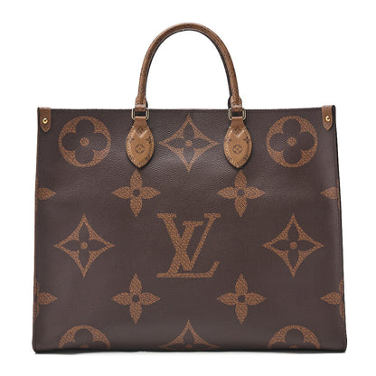 LOUIS VUITTON Louis Vuitton Giant Monogram Reverse On The Go GM 2-Way Tote Bag M44576 RFID Response NZ4109 Brown Gold-Tone Hardware, Pre-Owned